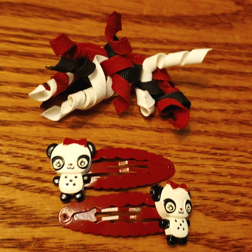 Gymboree Holiday Panda clips and curly